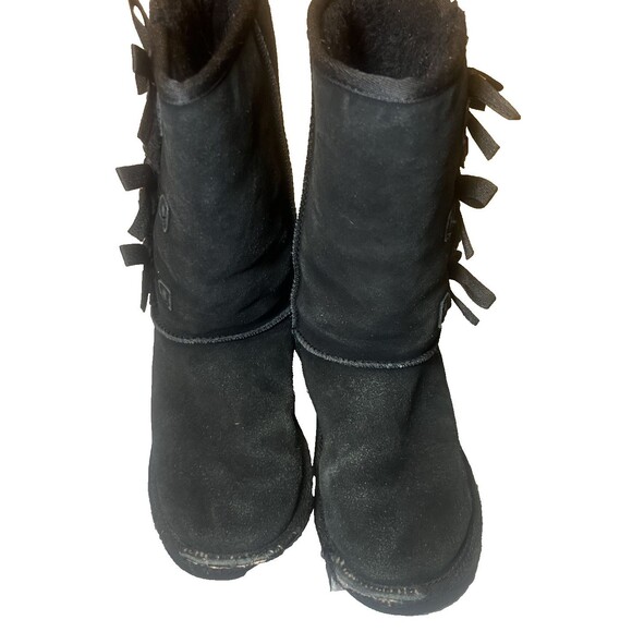Koolaburra By UGG Victoria High Boots Girls Size 3 Black Bows Shearling Distress - Picture 2 of 16